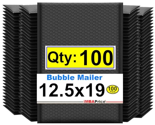 iMBAPrice 12.5x19 Inch Black Poly Bubble Mailers #6, 100-Pack Extra Large Padded Envelopes, Self-Seal Polybubble Bags for Shipping, Mailing & Packaging