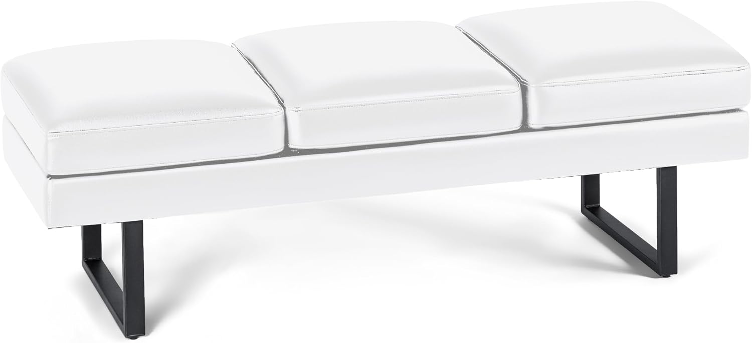 Furmax Waiting Room Chairs - 59.6 Inches Faux Leather Office Guest Conference Room 3 Seats Upholstered Reception Bench, Lobby Furniture for Salon and Shop, White