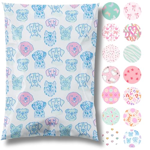 14.5x19 Designer Poly Mailer 100 Pack Heavy Duty Waterproof Self Seal Shipping Bags for Small Business Large Mailing Envelopes Bulk Tear Resistant Packaging Pretty Pups Puppy Dogs