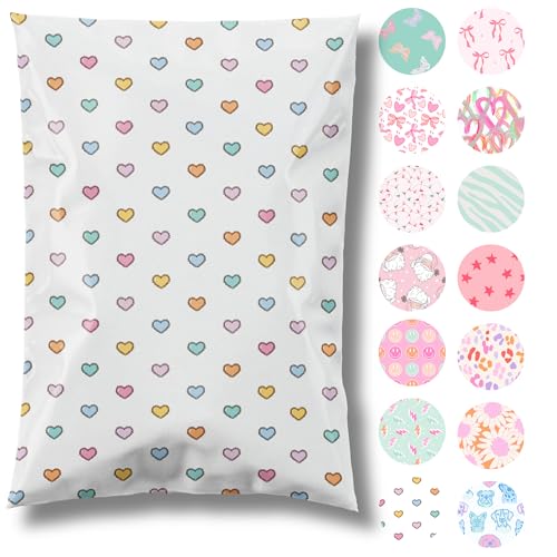 14.5x19 Designer Poly Mailer 100 Pack Heavy Duty Waterproof Self Seal Shipping Bags for Small Business Large Mailing Envelopes Bulk Tear Resistant Packaging Preppy Hearts