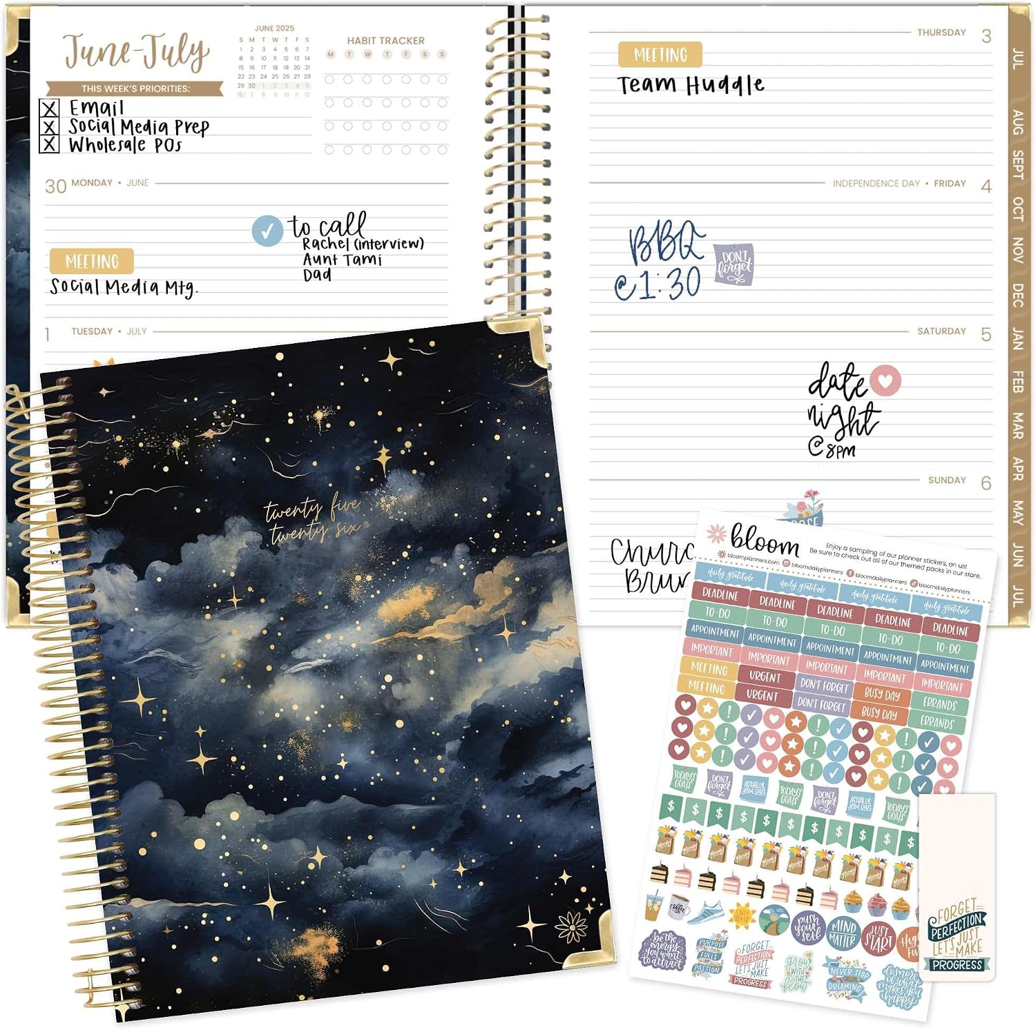 bloom daily planners HARDCOVER Planner 2025-2026 (8.5" x 11") Academic Year (July 2025 - July 2026) - Task Goal Organizer - Monthly & Weekly Inspirational Agenda Book - Midnight Sky