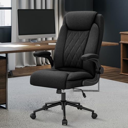 ralex-chair Office Chair, Heavy Duty High Back Breathable Fabric Big and Tall Executive Computer Desk Chair with 120 Tilt Rock, Flip Up Arm, Hold Up to 500lbs for Big Man (Black)