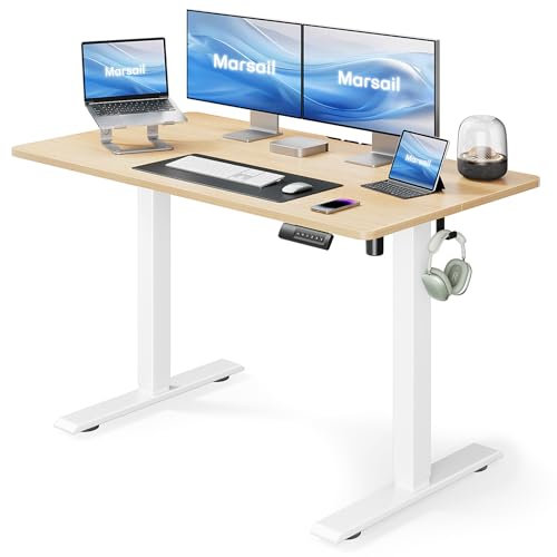 Marsail Electric Standing Desk,Adjustable Height Stand up Desk, 40 x 24 Inch Home Office Furniture Computer Desk, 4 Memory Preset with Headphone Hook, Cable Organizer, Maple