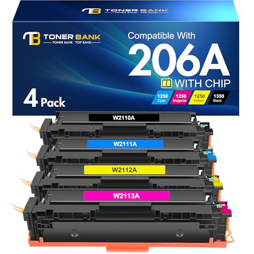 206A Toner Cartridges 4 Pack M283fdw M283cdw Set Compatible Replacement for HP 206A 206X Color Laserjet Pro MFP M255dw M255nw M283 M255 Printer High Yield Ink (with Chip) (Black Cyan Yellow Magenta)