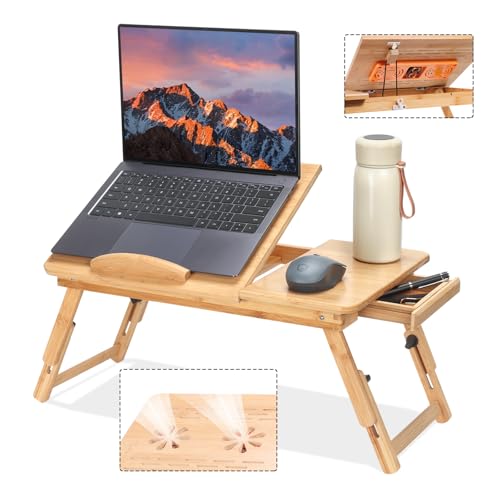 Adjustable Bamboo Laptop Desk with Cooling Fan