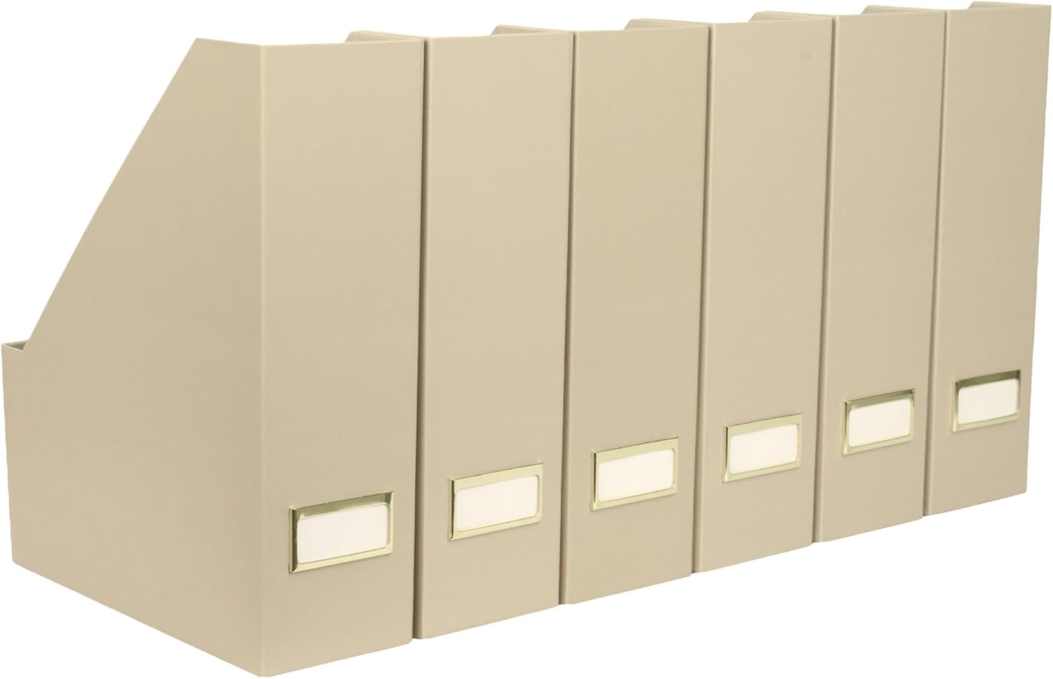 BLU MONACO Set of 6 Foldable Magazine File Holders in Taupe  Sturdy Cardboard Vertical Organizers with Label Holders  Office File Storage Box, Desk Organizer, Paperwork and Document Holder