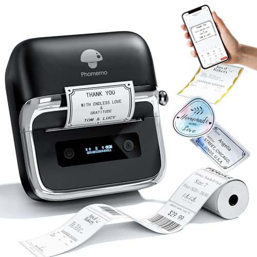 Phomemo M250 3 Inch Label Maker Machine with Tape, 2025 Upgrade Portable Barcode Label Printer for Business, Home, Logo Label, Thermal Address Label Maker with 100 Labels, 40x30mm