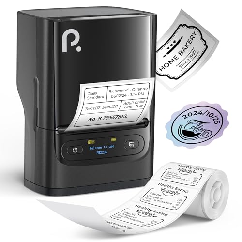 PM220S Label Maker Machine with Tape, 2 Inch Bluethooth Portable Thermal Label Printer for Small Business, Office, Home, Sticker Printer for Phone and PC, Black