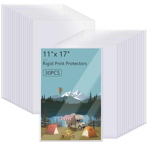 30PCS 11" x 17" Rigid Print Protectors Hard Plastic Page Sheet Protectors Clear Rigid Magazine Protectors Top Loading Frames Menu Holder Photo Plastic Sleeves for Paper Poster Art Prints