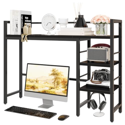 Desk Shelf, 38.5 Inch Desk Hutch for Computer Monitor, Computer Desktop Bookshelf Storage Rack Adjustable Desk Hutch Top Only, 3 Tier Desktop Organizer Shelf for Office Home Dorm, Black