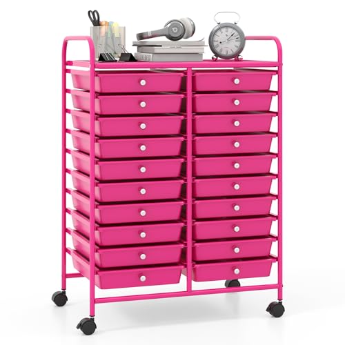 Giantex 20-Drawer Rolling Cart (Hot Pink)