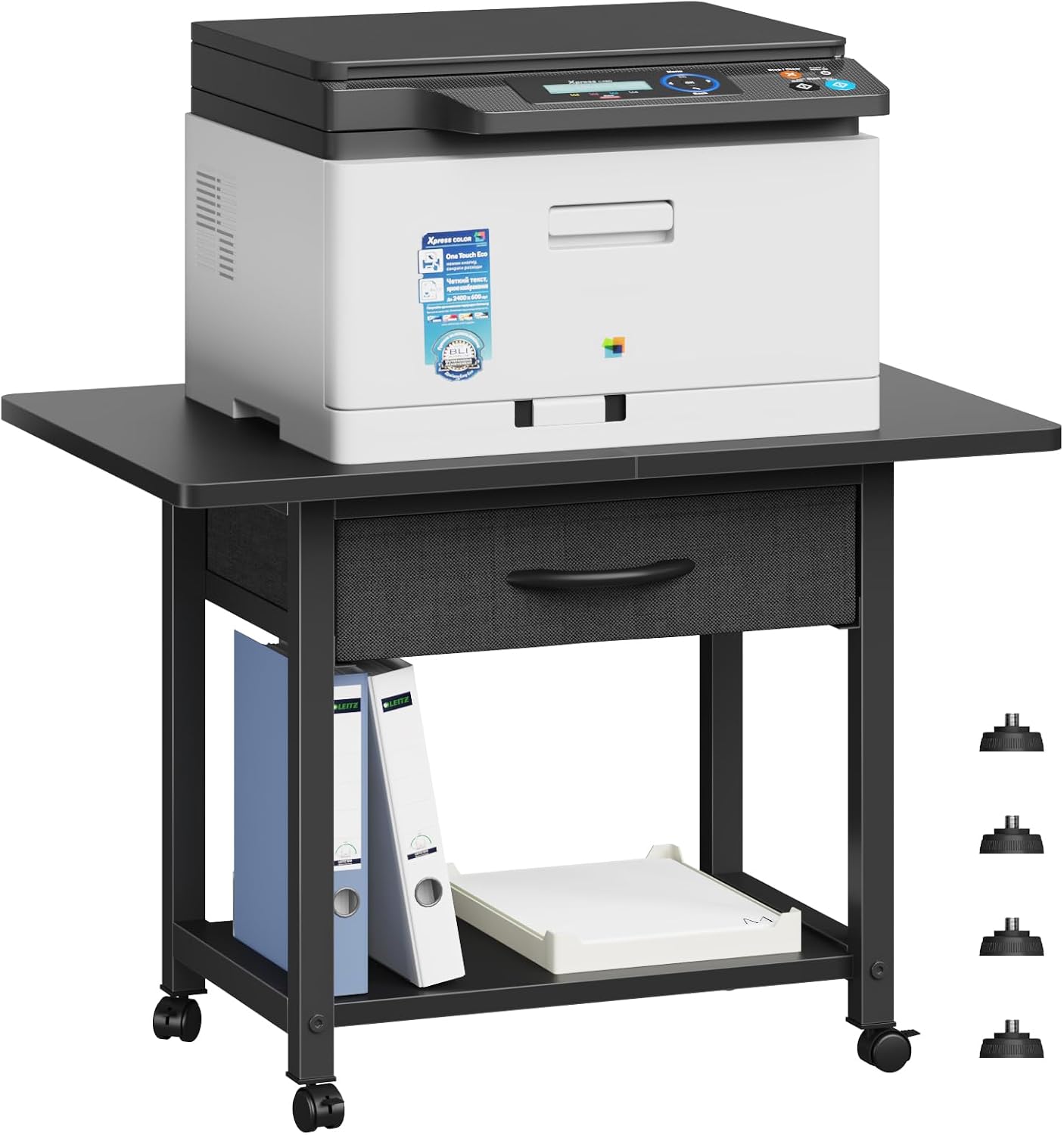 YAOHUOO 22"x15" Large Printer Stand with Storage Drawer, 2-Tier Under Desk Printer Table for Home Office, Printer Cart fit Fax Machine/3D Printer/Scanner(Black)