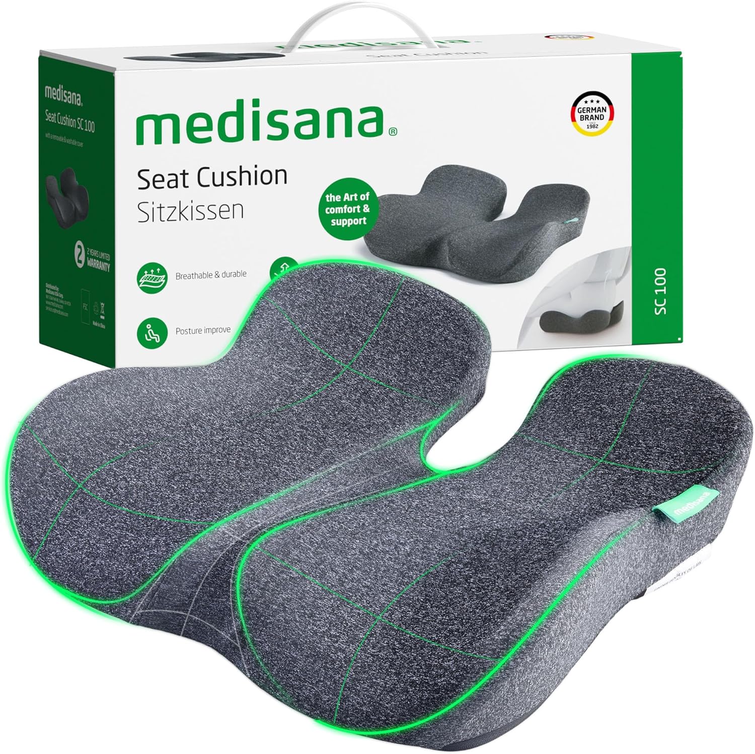 Seat Cushion - SC 100 Seat Cushions for Office Chairs, Car Seat, Wheelchair - Sciatica & Tailbone & Coccyx Pain Relief Pillow for Driver Sedentary People(Size:17 * 14.6 * 3.54 in)