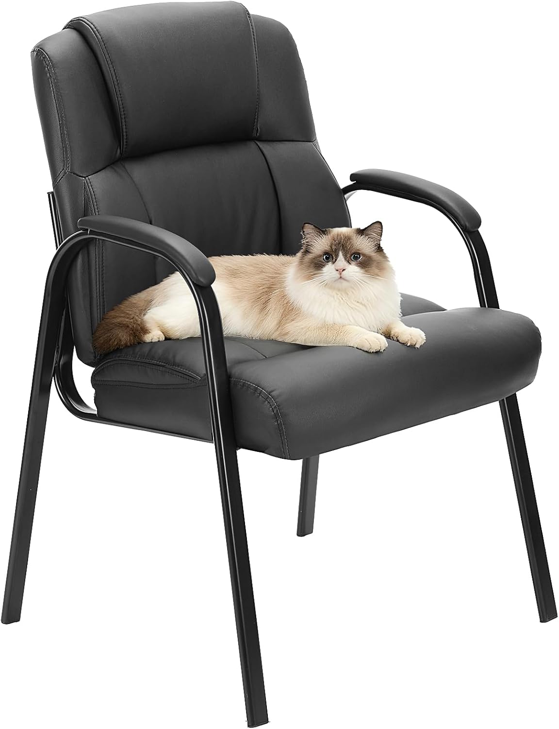 OLIXIS Waiting Room Chairs, Leather Office Desk Reception Guest Stationary Side Chair with Padded Arms for Home Conference Lobby Area Meeting Church Medical Clinic Elderly Student