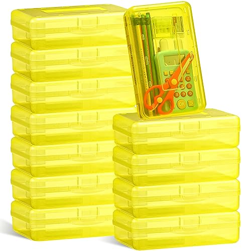 Leelosp 12 Pack Clear Pencil Boxes (Yellow)