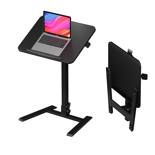 Mobile Folding Desk 25 Inch - No Assembly Sit-Stand Desk,Height Adjustable Rolling Laptop Desk, Space-Saving Portable Desk with Wheels for Home Office Craft & Study, Black