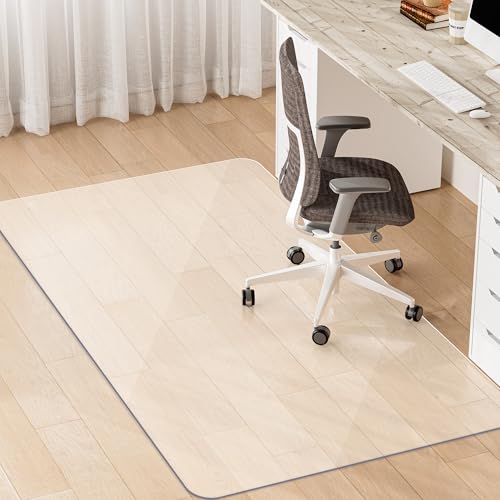Office Chair Mat for Hardwood Floor, 48" x 36" Transparent Floor Mats Wood/Tile Protection Mat for Office & Home, 0.08" Thick Heavy Duty Desk Chair Mats, Smooth Glide for Rolling Chairs