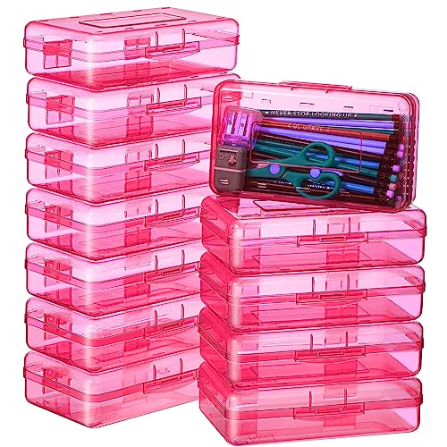 Leelosp 12 Pack Clear Pencil Boxes (Pink)