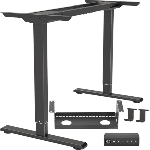 Dual Motor Standing Desk Frame, Electric Adjustable Legs, Workstation Desk Base, Sit stand desk frame, 3 Memory Height Settings, with Cable Management Tray, Headphone Hook