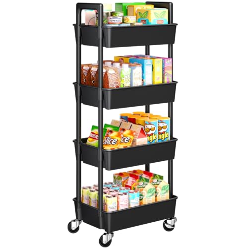 Pipishell 4-Tier Rolling Cart (Black)