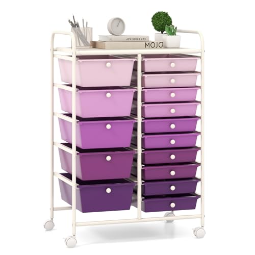 Giantex 15-Drawer Rolling Cart (Purple Gradient)