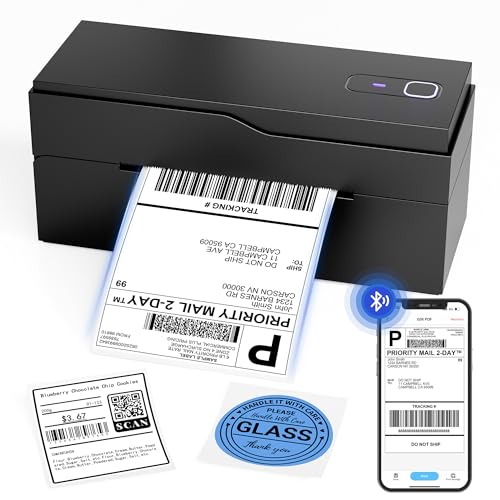 Bluetooth Thermal Shipping Label Printer  Wireless 4x6 Shipping Label Printer for Small Business & Shipping Packages, Support Android, iPhone and Windows, Widely Used for Amazon, Ebay, Shopify, Etsy