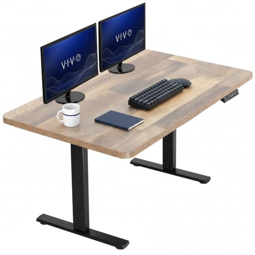 VIVO Electric 43 x 24 in Standing Desk, Memory Height Adjustment, 1B Series, One-Piece Reclaimed Wood Top, Black Frame, DESK-KIT-1B4P