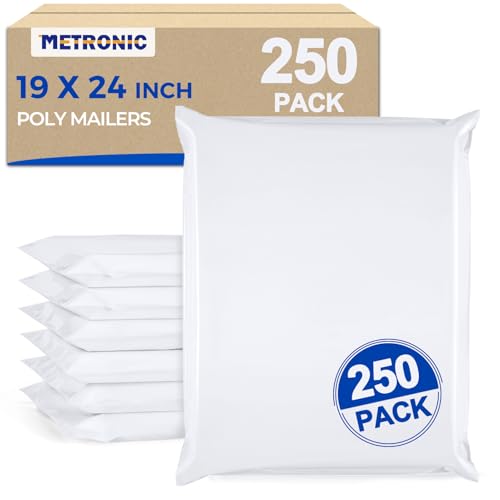 Metronic Poly Mailers 19x24 Inch 250pcs Shipping Bags for Clothes,Self Adhesive Shipping Envelopes for Small Business,Waterproof Mailers Poly Bags for Shipping,Packaging Mailing Bags White