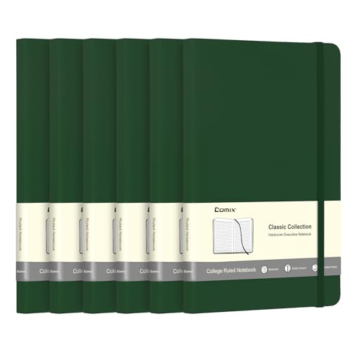 Comix 6 Pack Lined Journal Notebooks for Work, 240 Pages, 5.5"x8.3", Dark Green, Hardcover, A5 Medium College Ruled, Journaling Notebooks for Notes-taking, Fits for Office School Home