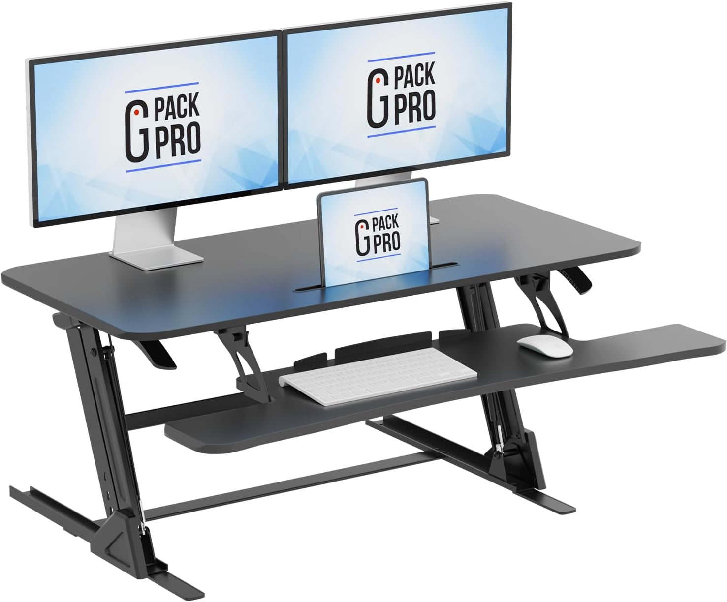 Standing Desk Converter  42" Wide Stand Up Desk Riser  Quick Sit to Stand Tabletop Dual Monitor Workstation  Height Adjustable Up to 17.3"  Black