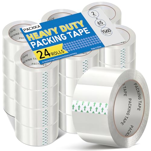 Clear Packing Tape, Heavy Duty Packaging Tape Refills 24 Rolls, 2 inch x 65 Yards, Shipping Tape Box Tape Mailing Tape for Shipping Packaging Moving Sealing and Storage