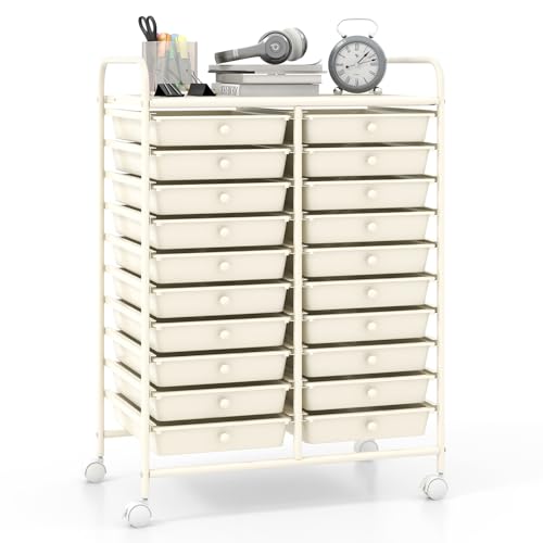 Giantex 20-Drawer Rolling Cart (Ivory White)