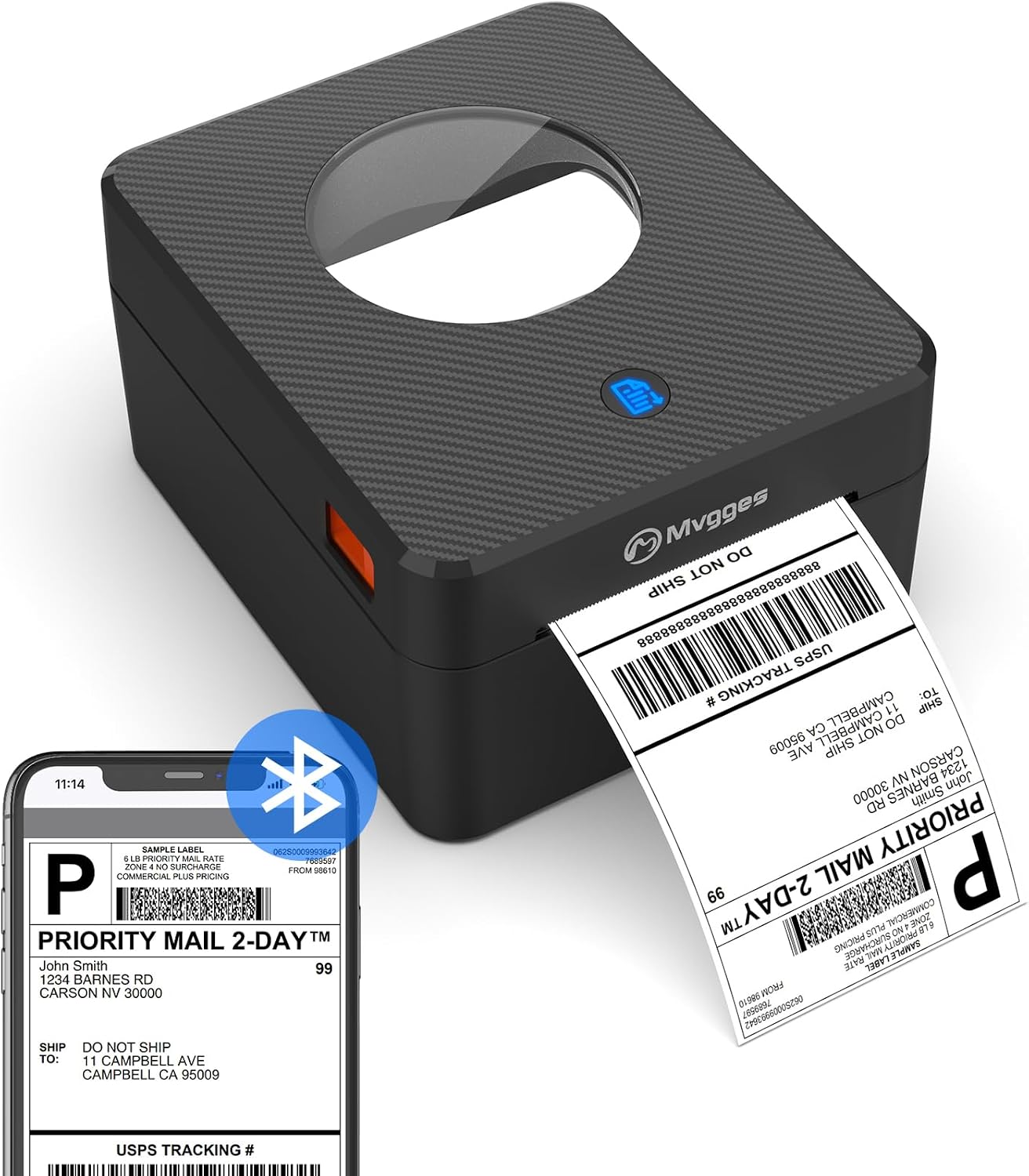 Mvgges Shipping Label Printer Bluetooth, 4X6 Thermal Label Printer for Shipping Packages, Support Windows, Mac, iOS, Android, Used for Amazon, Ebay, UPS, USPS, Shopify