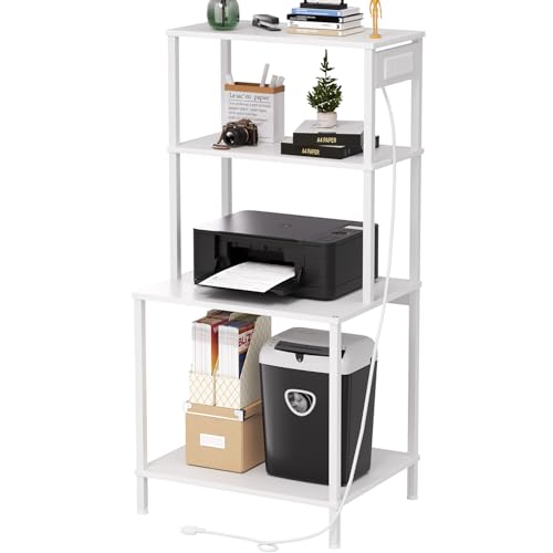 Printer Stand with Charging Station, 49" Tall 4-Tier Printer Stand with Storage, Large Printer Table for Home Office, Kitchen, Living Room, PrinterCart Beside Desk for Printer, Scanner (White)