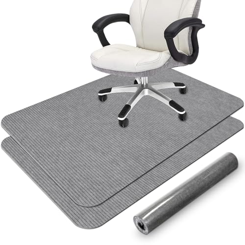 2 Pack Office Chair Mat for Hardwood Floor, 55"x35" Corduroy Surface Computer Chair Floor Mat, Desk Chair Mat, Large Rubber Anti-Slip Floor Protector for Home Office Light Grey (Roll Packaging)