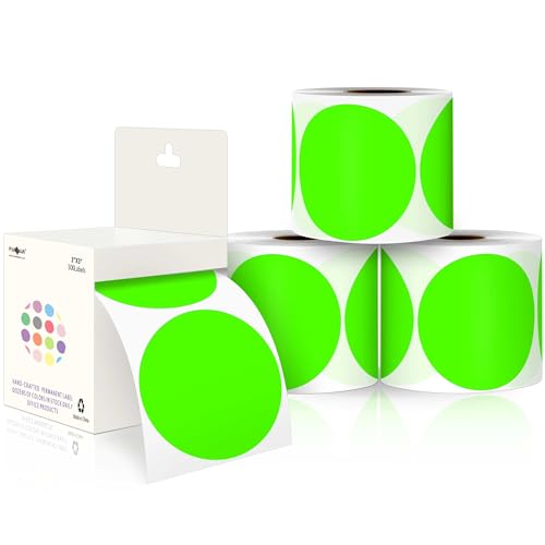 PARLAIM 3Color Coding Labels Stickers,4Rolls/2000per Dispenser Box Round Adhesive Circle Dot Stickers for Inventory Office Home (Fluorescent Green)