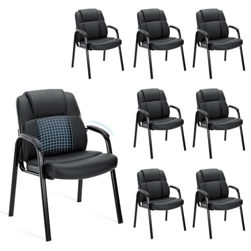 OLIXIS Waiting Room Chairs Set of 8, Leather Office Desk Reception Guest Stationary Side Chair with Padded Arms for Home Conference Lobby Area Meeting Church Medical Clinic Elderly Student