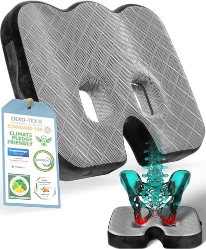 Healthfix Orthopedic Seat Cushion  Ergonomic Memory Foam Coccyx Cushion with Washable Breathable Cover & Non-Slip Base  Tailbone & Sciatica Pain Relief Pillow for Office Chair (Medium)