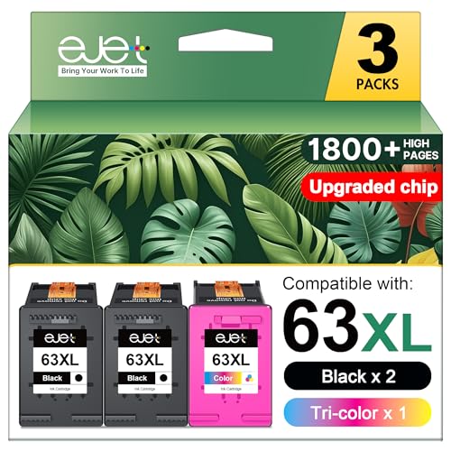63XL Ink Cartridges Black and Color 3-Pack Replacement for HP 63XL Ink Cartridge Combo Pack for HP 63 Ink Work with OfficeJet 3830 4650 5255 Envy 4520 4512 Deskjet 1112 3630 3634 (2 Black, 1 Color)