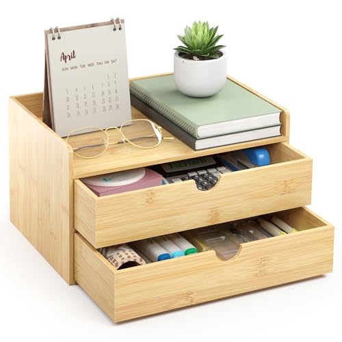 Wisuce Bamboo Desk Organizer (Nature 2 Drawers)