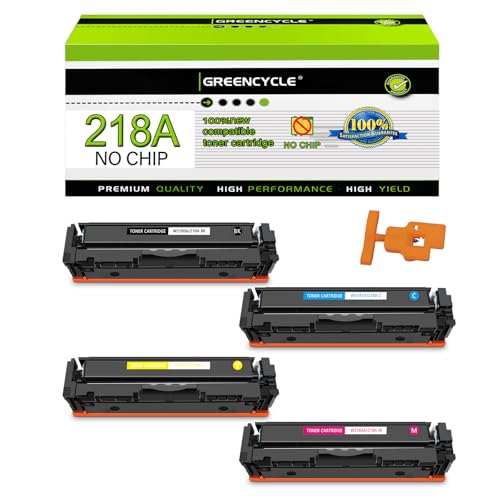 greencycle 218A Toner Cartridge 4 Pack [NO CHIP] Compatible Replacement for HP 218A W2180A W2181A W2182A W2183A Toner to use in Color MFP 3301fdw 3301cdw 3301sdw Pro 3201dw Printers (BK/C/Y/M)
