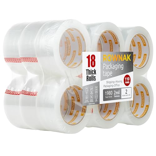 Clear Packing Tape 18 Rolls - Heavy Duty Packaging Tape 2.0mil Thick, 2.0 in. Wide x 110 Yards - Strong Adhesive, Silent, Reliable Package Tape for Home Office Shipping Moving Sealing