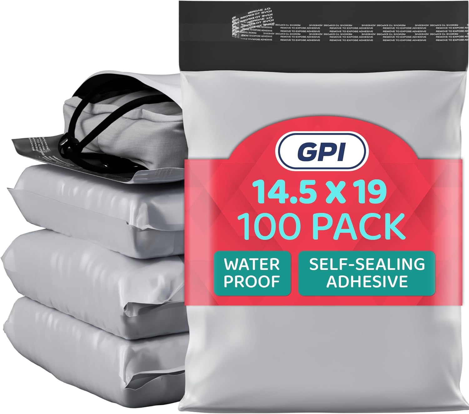 14.5" x 19" Extra-Large Poly Mailer Envelopes - 200 Count, Self Seal White Plastic Mailing Bags with Adhesive Strip, 2.5 Mil Thick, Waterprrof & Tear/Puncture Proof Unpadded Shipping Mailers - GPI