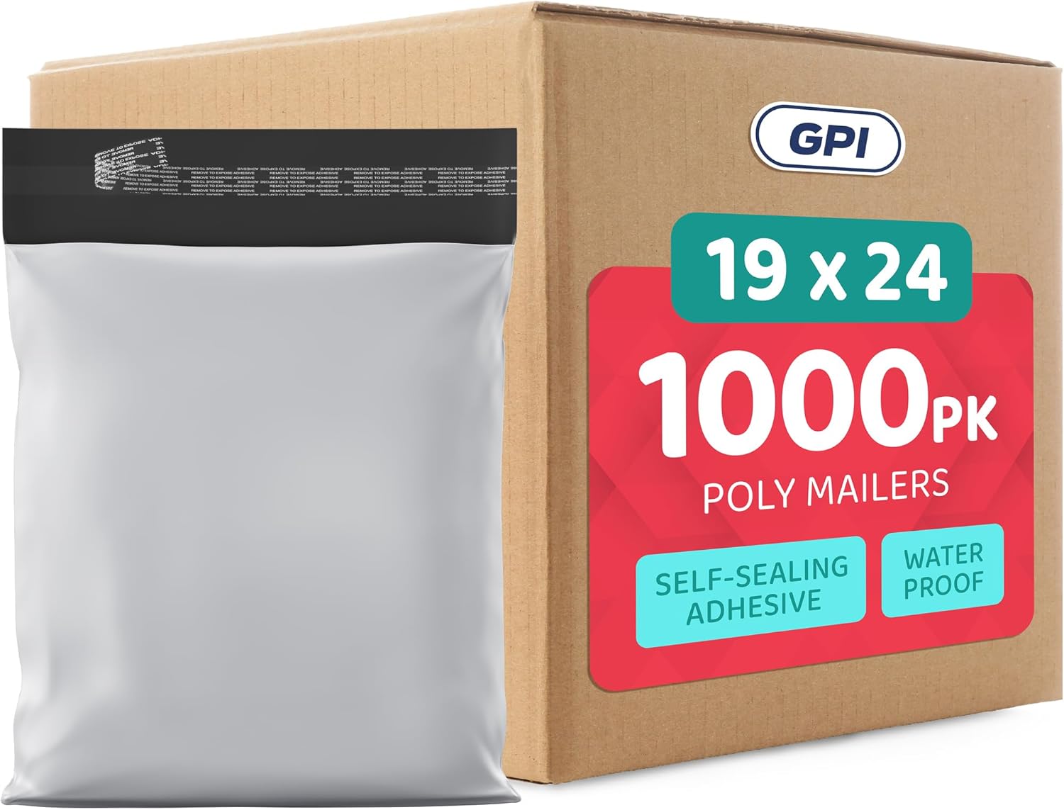 19" x 24" Extra-Large Poly Mailer Envelopes - 100 Count, Self Seal White Plastic Mailing Bags with Adhesive Strip, 2.5 Mil Thick, Waterprrof & Tear/Puncture Proof Unpadded Shipping Mailers - GPI