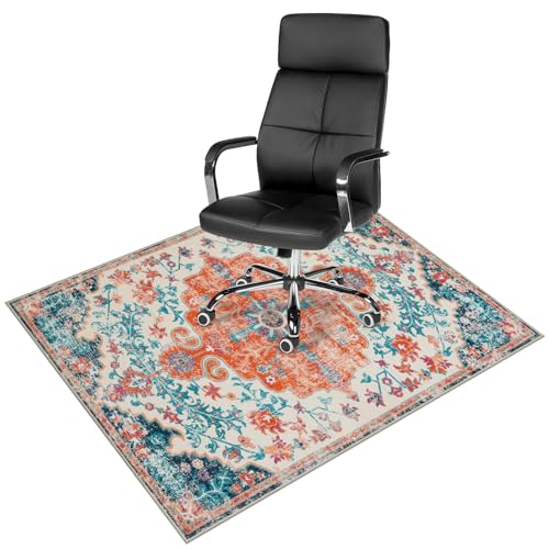 Anidaroel 48"x60" Office Chair Mat for Hardwood Floor, Desk Chair Mats for Hard Floors, Office Rug for Rolling Chair, Easy Glide Desk Floor Mat, Computer Gaming Chair Mat, Orange/Multi