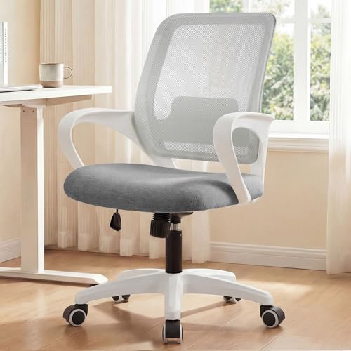 NEO Chair Office Desk Ergonomic Mesh Computer Chair with Lumbar Support Adjustable Height Swivel Rolling Wheels Comfy Mid Back Task Chair for Home Bedroom Vanity Study (Grey)