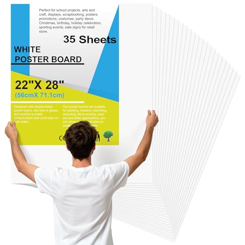 35 Pcs 22" x 28" Poster Board Paper White Bulk, ROOKEA 250 GSM Vision Poster Boards for School Arts Craft Projects Presentations Drawing Scrapbooking Blank Graphic Display