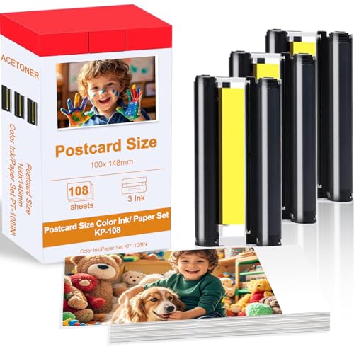 Compatible for Canon Selphy CP1500 Ink and Paper KP-108IN (ACETONER)
