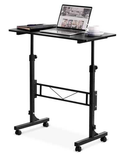 Small Standing Desk Adjustable Height, Mobile Stand Up Desk with Wheels, 32 Inch Portable Rolling Desks for Walking Pad Treadmill Black