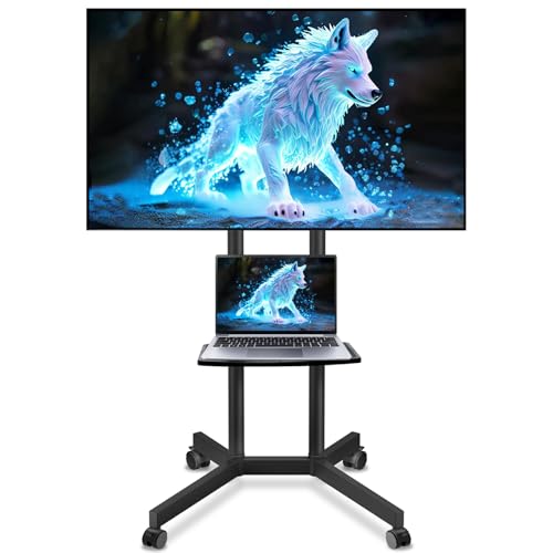 Solid Grace Rolling TV Stand with Wheels for 32-75 Inch TVs up to 88lbs, Portable TV Stand with Shelf, Mobile TV Cart for Living Room, Office, Meeting Room, Outdoor